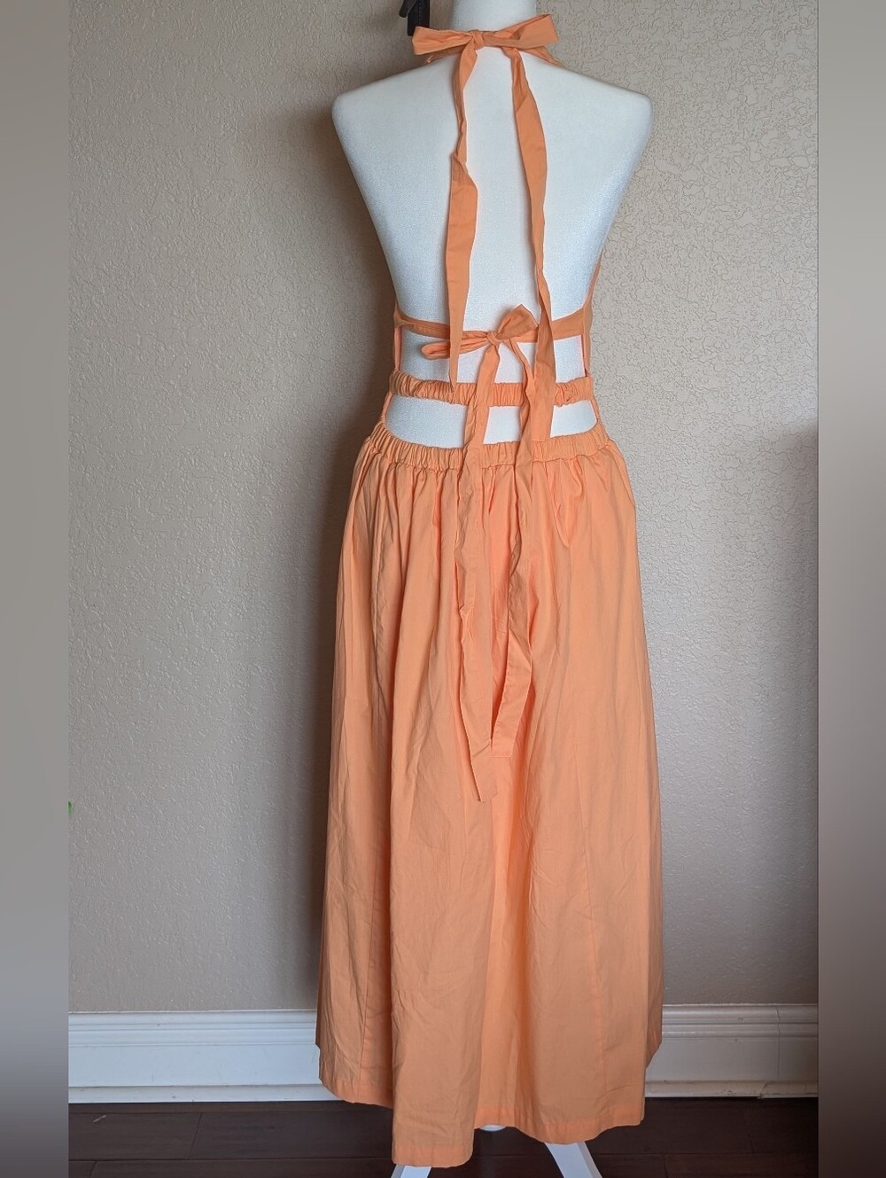 Tie-Back Halter Maxi Dress in Peach - Picture 3 of 5